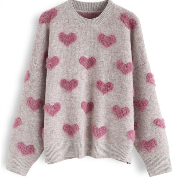 Chicwish Sweaters - Chicwish CONTRAST COLOR FUZZY HEARTS KNIT SWEATER size s/m